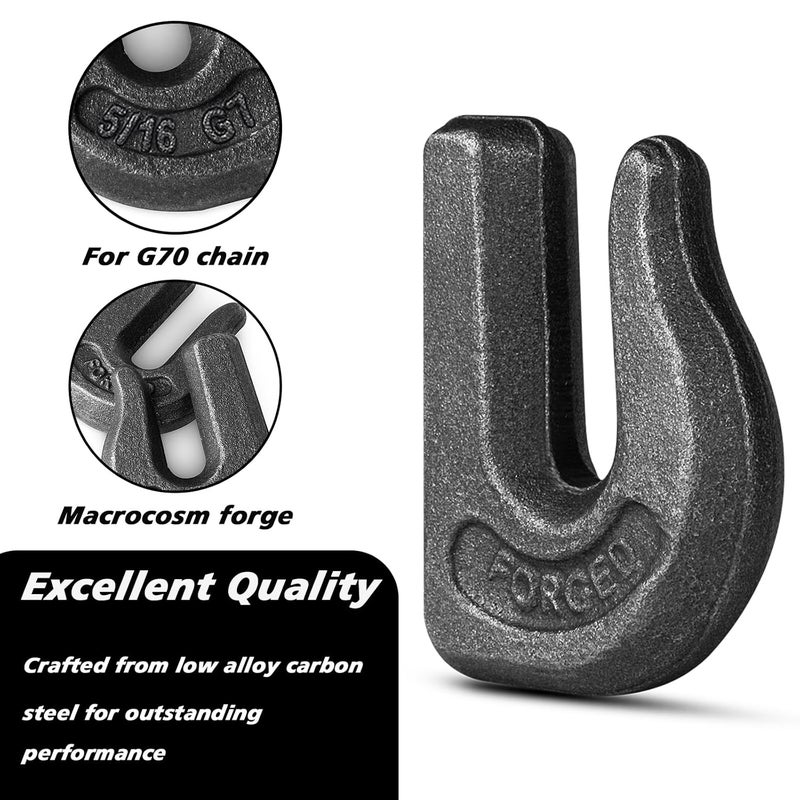 V-chen 8Pcs Weld-On Chain Hook, 5/16 Inch Grade 70 Clevis Grab Hooks for Tractor Bucket, Heavy Duty Grab Hook Weldable for Chain Pulling and Lifting, Forged Steel Weld Hooks for Rigging/Forklift Trailer - Image 3